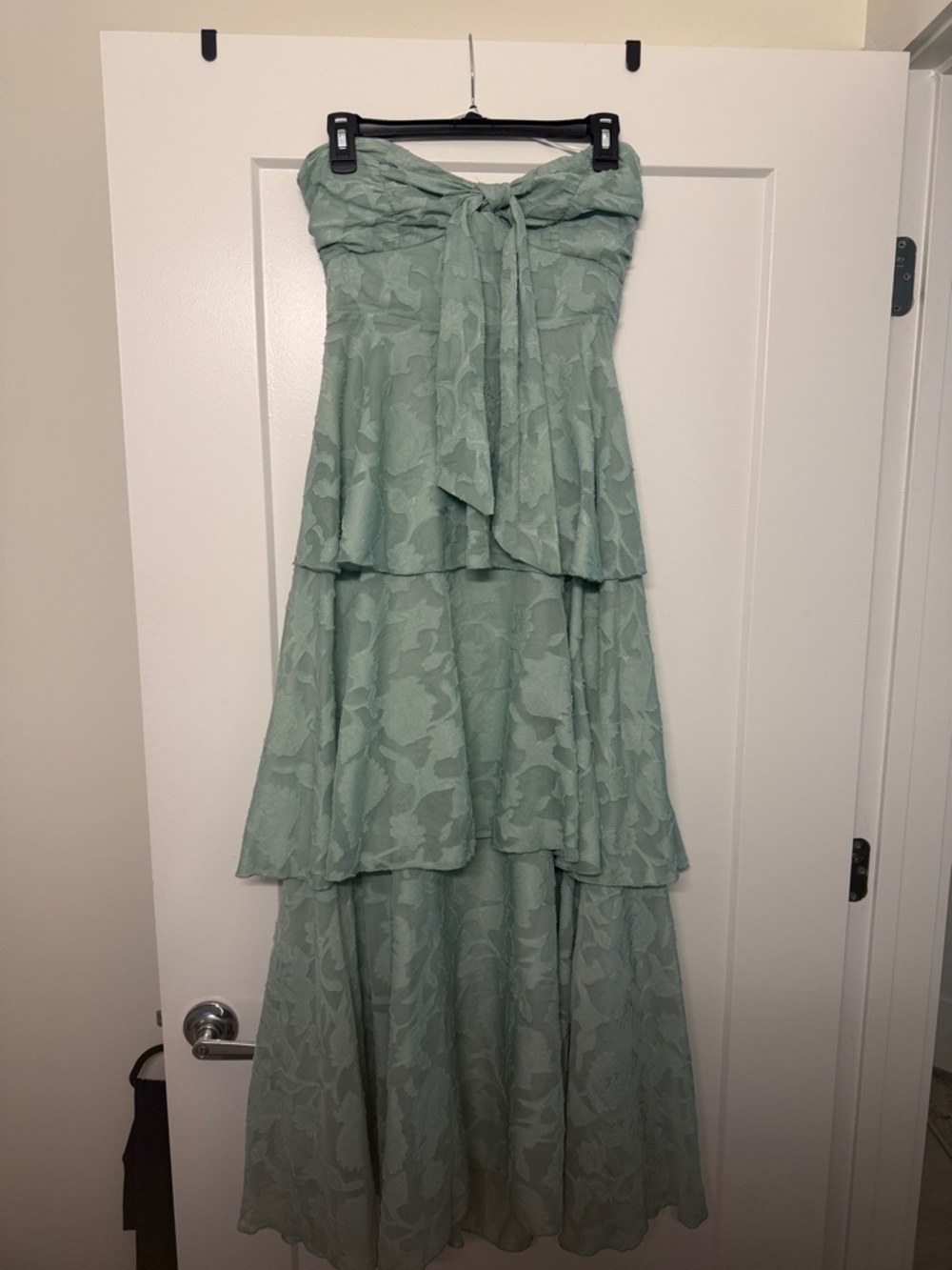 Hello Molly Strapless Tiered Maxi Dress in Mint